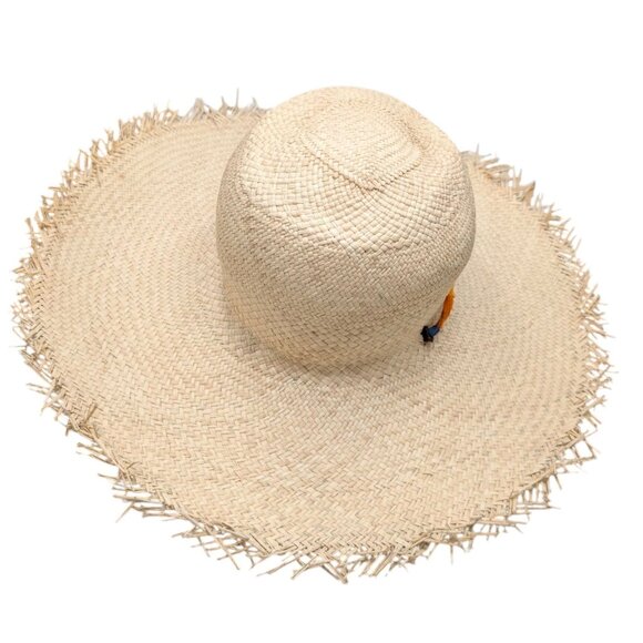 Sunshine Tienda Wide Brimmed Palm Hat Womens Beige Fringe Drawstring Size M/L main image 6